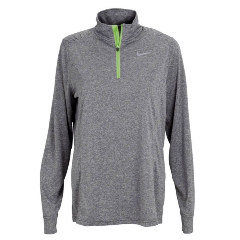 NIKE Dri-Fit Running Pullover Quarter Zip Neon Green Charcoal Gray Athletic Top